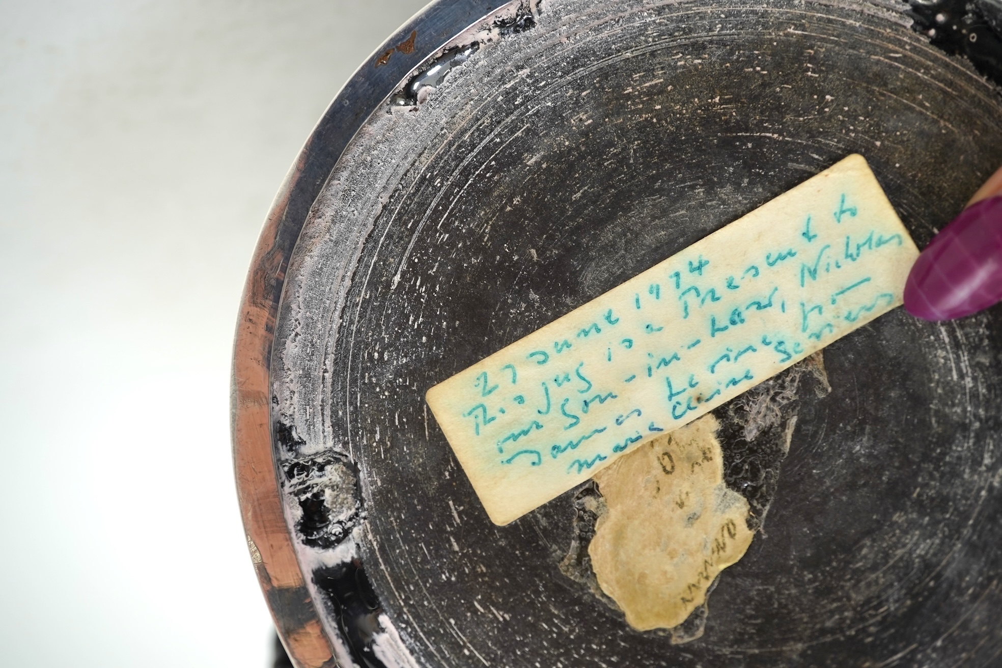 A Belgian silver mounted terre noire de Namur coffee pot, 18th century